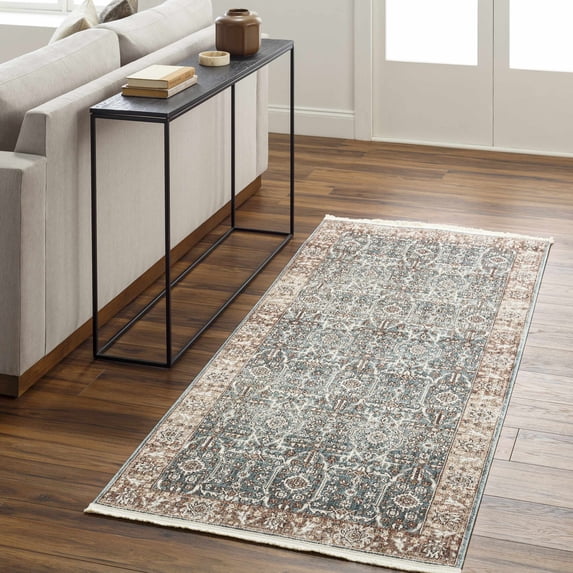 Hauteloom Kitango Hallway, Kitchen Runner Rug - Oriental Traditional Bohemian - Brown, Green - 2'11" x 10'