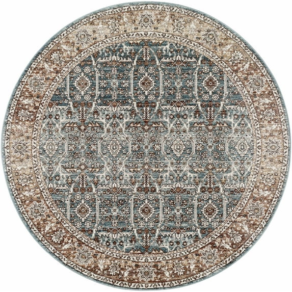 Hauteloom Kitango Living Room, Bedroom Area Rug - Oriental Traditional Bohemian - Brown, Green - 5'3"- Round
