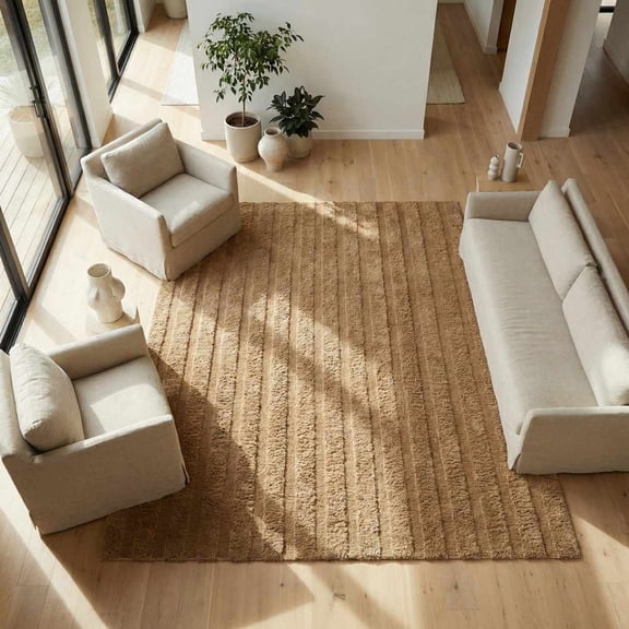 Hauteloom Konani Wool Living Room, Bedroom Machine Washable Area Rug - Contemporary - High Pile - Tan, Camel, Sandstone - 2' x 3'