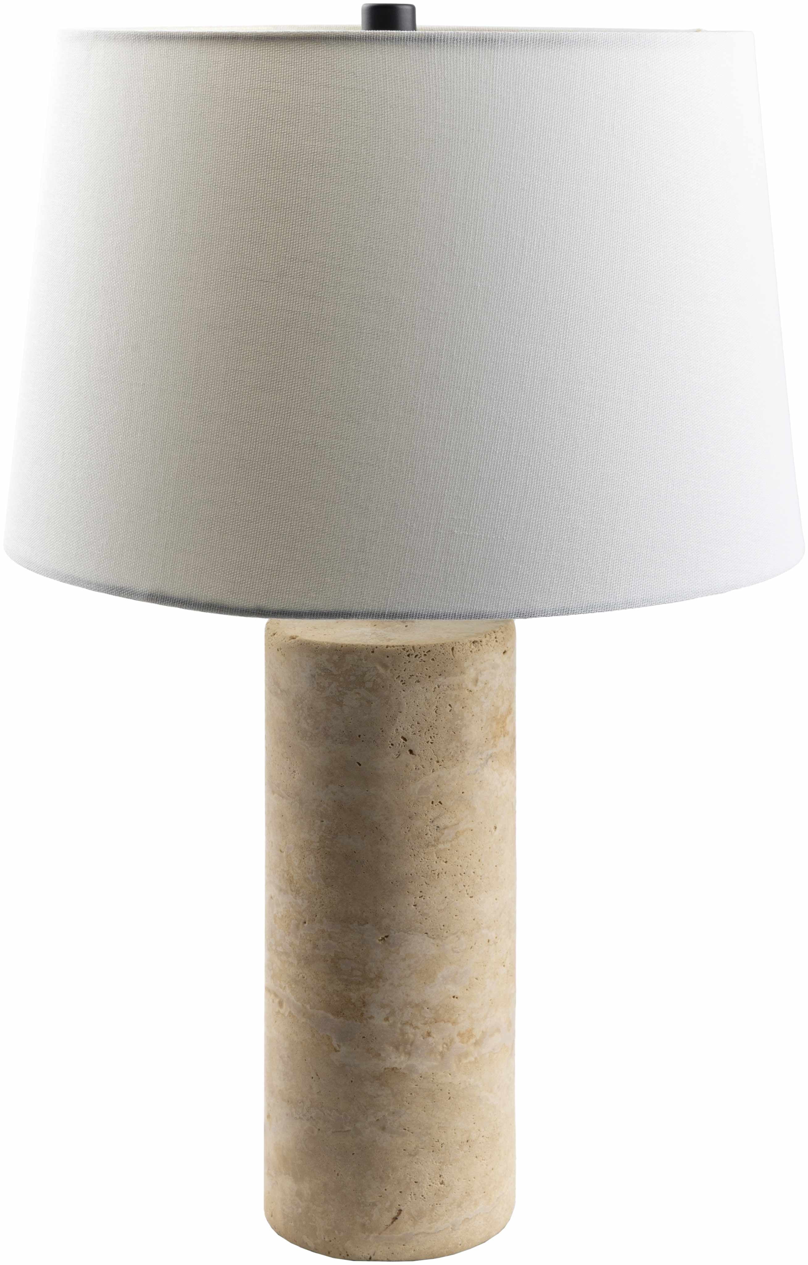 22" Beige Travertine Table Lamp with White Linen Shade
