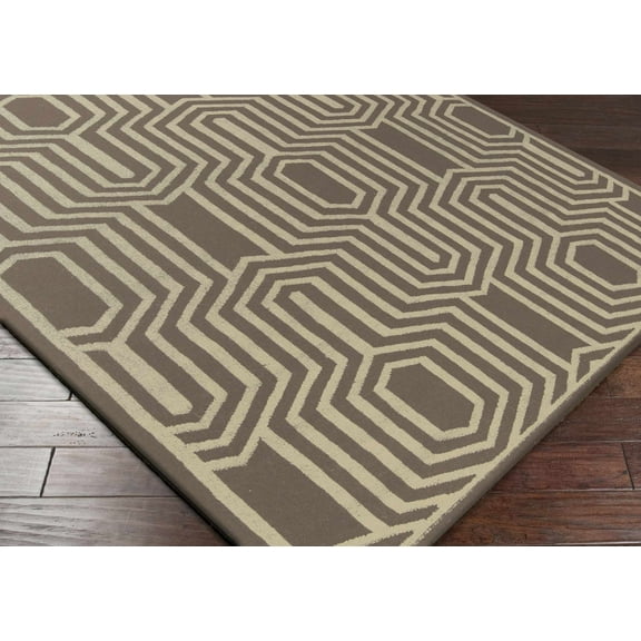 Hauteloom Koosharem Wool Living Room, Bedroom Area Rug - Geometric - Cream, Dark Red - 5' x 8'