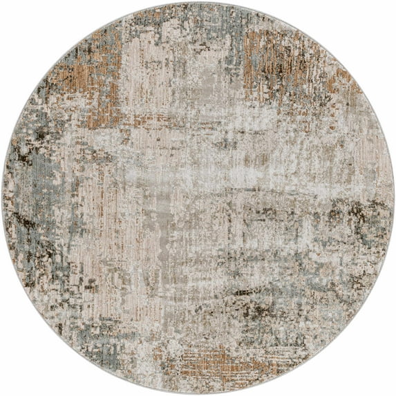 Hauteloom Kress Living Room, Bedroom Area Rug - Modern Abstract Carpet - Gray, Brown, Beige - 6'7" - Round