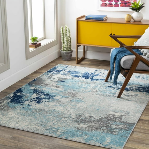 Hauteloom Kuluin Living Room, Bedroom Area Rug - Modern - Blue, Gray - 6'7" x 9'