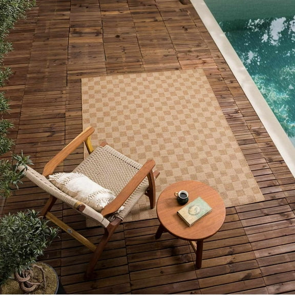 Hauteloom Kuval Hallway, Kitchen Patio Outdoor Runner Rug - Contemporary - Camel - 2'7" x 10'