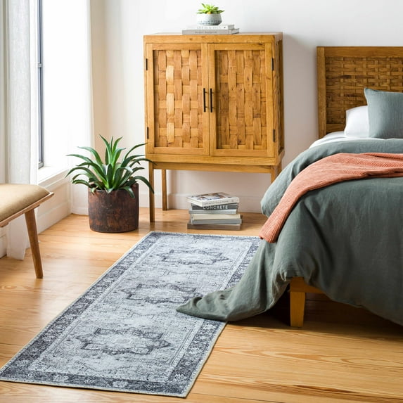 Hauteloom Kyan Hallway, Kitchen Machine Washable Runner Rug - Traditional - Gray, Black, Beige - 2'7" x 20'