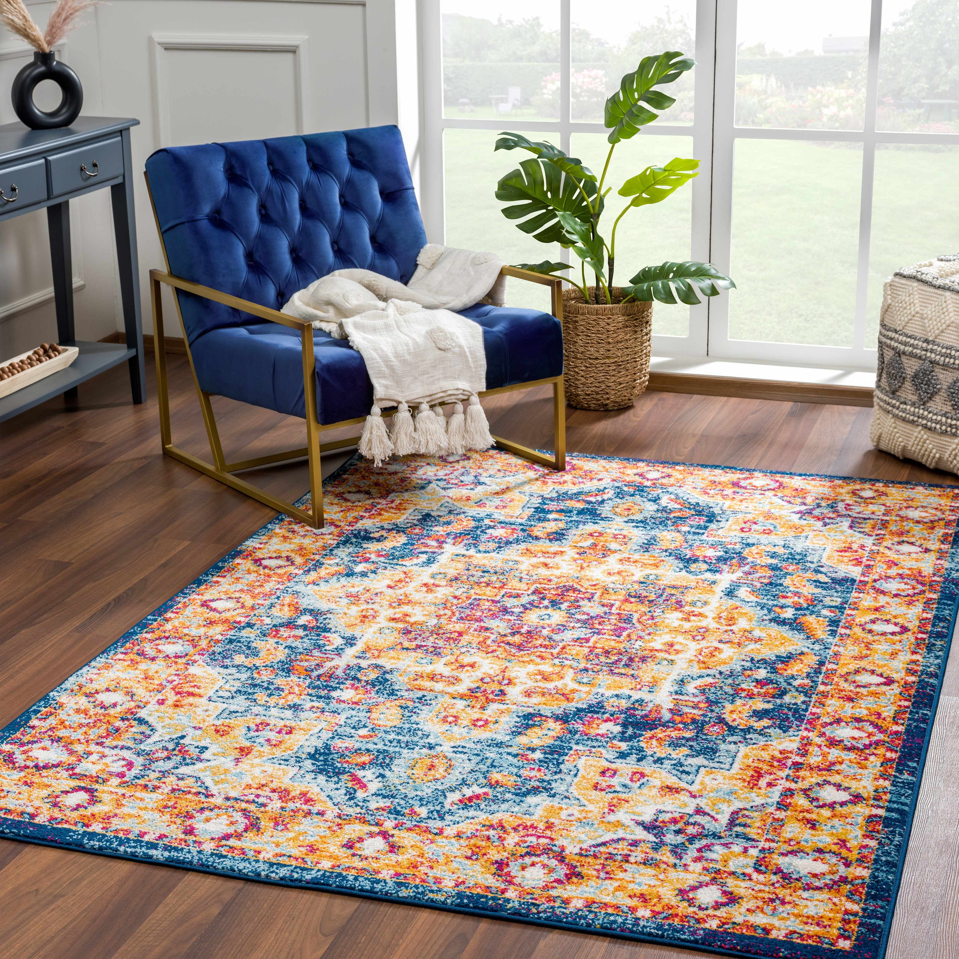 Ivory and Navy Rectangular Polypropylene Area Rug 5'3" x 7'3"