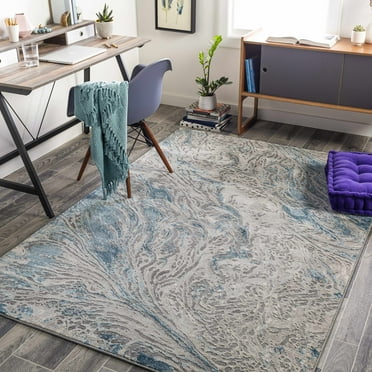 Hauteloom Lambton Living Room, Bedroom Area Rug - Contemporary - Teal, Pale Blue, Charcoal - 18" Sample