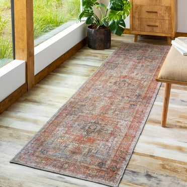 Hauteloom Lapase Hallway, Kitchen Machine Washable Runner Rug - Beige, Blue - 2'7" x 12'