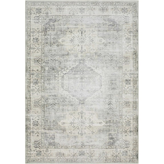 Hauteloom Laran Hallway, Kitchen Machine Washable Runner Rug - Traditional - Ivory, Charcoal, Slate Gray - 2'6" x 8'