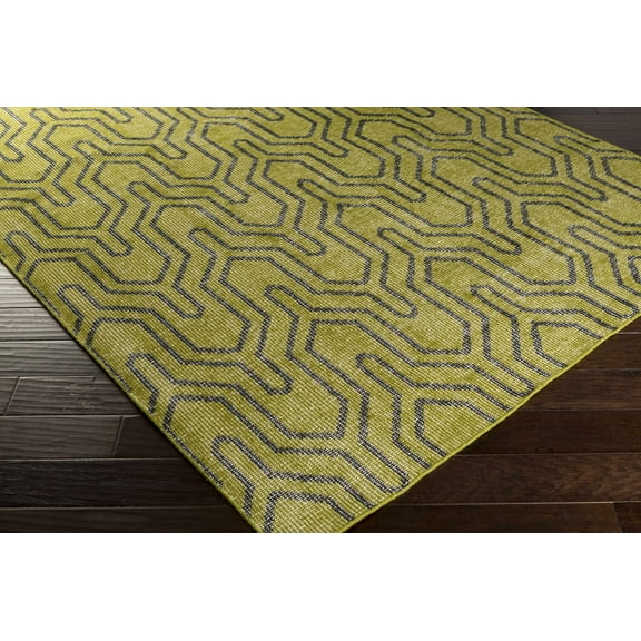 Hauteloom Larchmont Wool Living Room, Bedroom Area Rug - Geometric - Green, Black - 2' x 3'