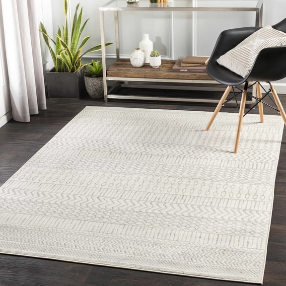 Hauteloom Lascassas Living Room, Bedroom Area Rug - Bohemian, Transitional - Medium Gray, Charcoal, Off White - 7'10" x 10'