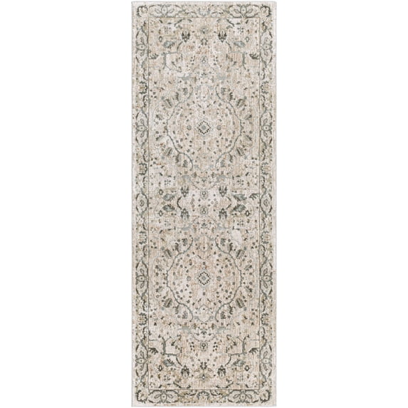 Hauteloom Laughlin Hallway, Kitchen Runner Rug - Bohemian Traditional Oushak Style - Vintage Floral - Green, Cream, Blush - 2'7" x 7'3"