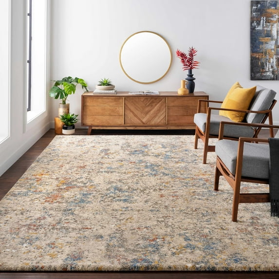 Hauteloom Laurencekirk Living Room, Bedroom Area Rug - Modern - High Pile - Blue, Green, Gold - 5'3" x 7'3"