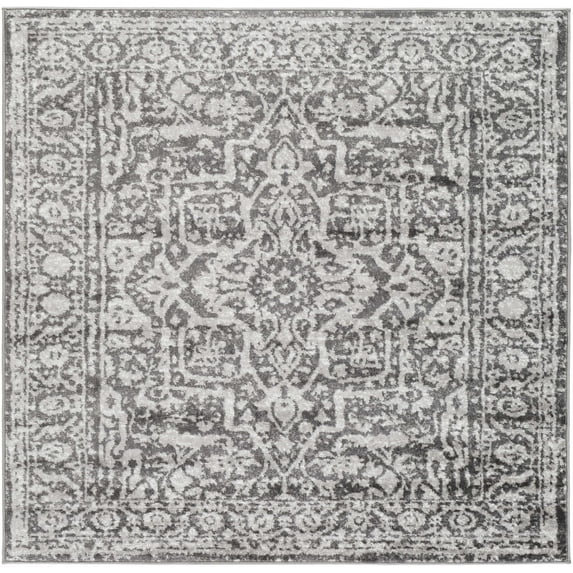 Hauteloom Laverock Living Room, Bedroom Area Rug - Traditional - Charcoal, Light Gray - 6'7" Square