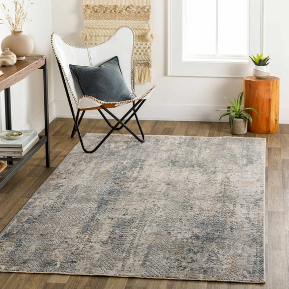Hauteloom Lawnton Living Room, Bedroom Area Rug - Modern - Gray, Beige, Blue - 6'7"-Round