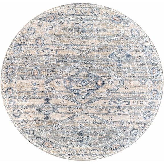 Hauteloom Layhill Living Room, Bedroom Area Rug - Traditional - Navy, Denim, Gray - 7'10" Round