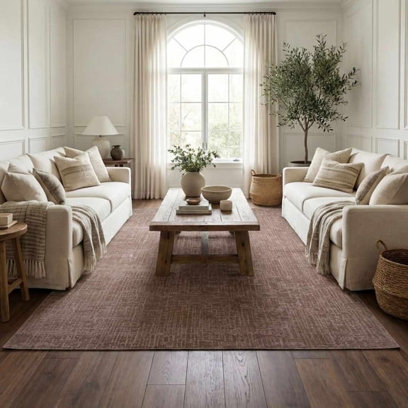 Hauteloom Leanna Living Room, Bedroom Machine Washable Area Rug - Neutral Abstract Solid - Brown - 9'2" x 12'