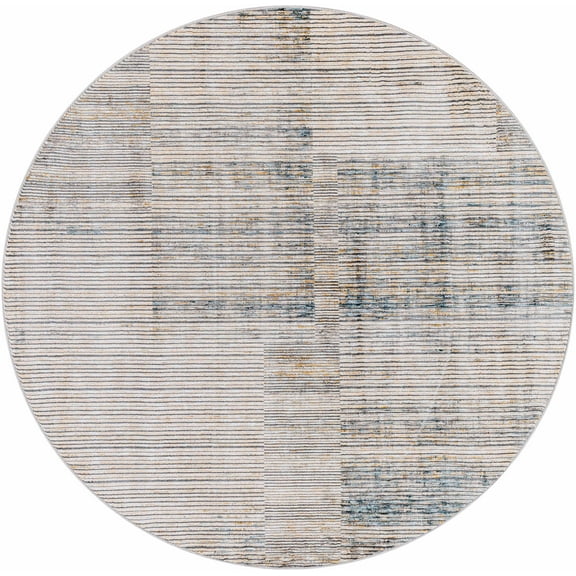 Hauteloom Leechburg Living Room, Bedroom Area Rug - Contemporary - Beige, Cream, Denim - 6'7" Round