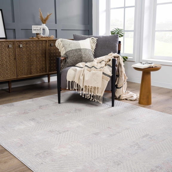 Hauteloom Bucky Living Room, Bedroom Area Rug - Scandinavian - Gray, Pink - 5'2" x 7'