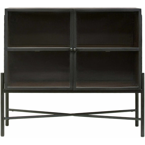 Hauteloom Lefortovo Modern Accent Storage Cabinet with 2 Doors - Console Table with Metal Base for Kitchen Dining Living Room - Wood Sideboard Buffet - Black, Brown - 32" H x 36" W x 16" D