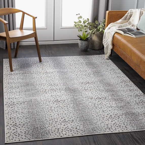Hauteloom Leichhardt Modern Animal Print Area Rug for Living Room, Bedroom - Bohemain Leopard Print Carpet - Contemporary Antelope Print Rug - Light Gray, Dark Gray - 5'3" x 7'1"
