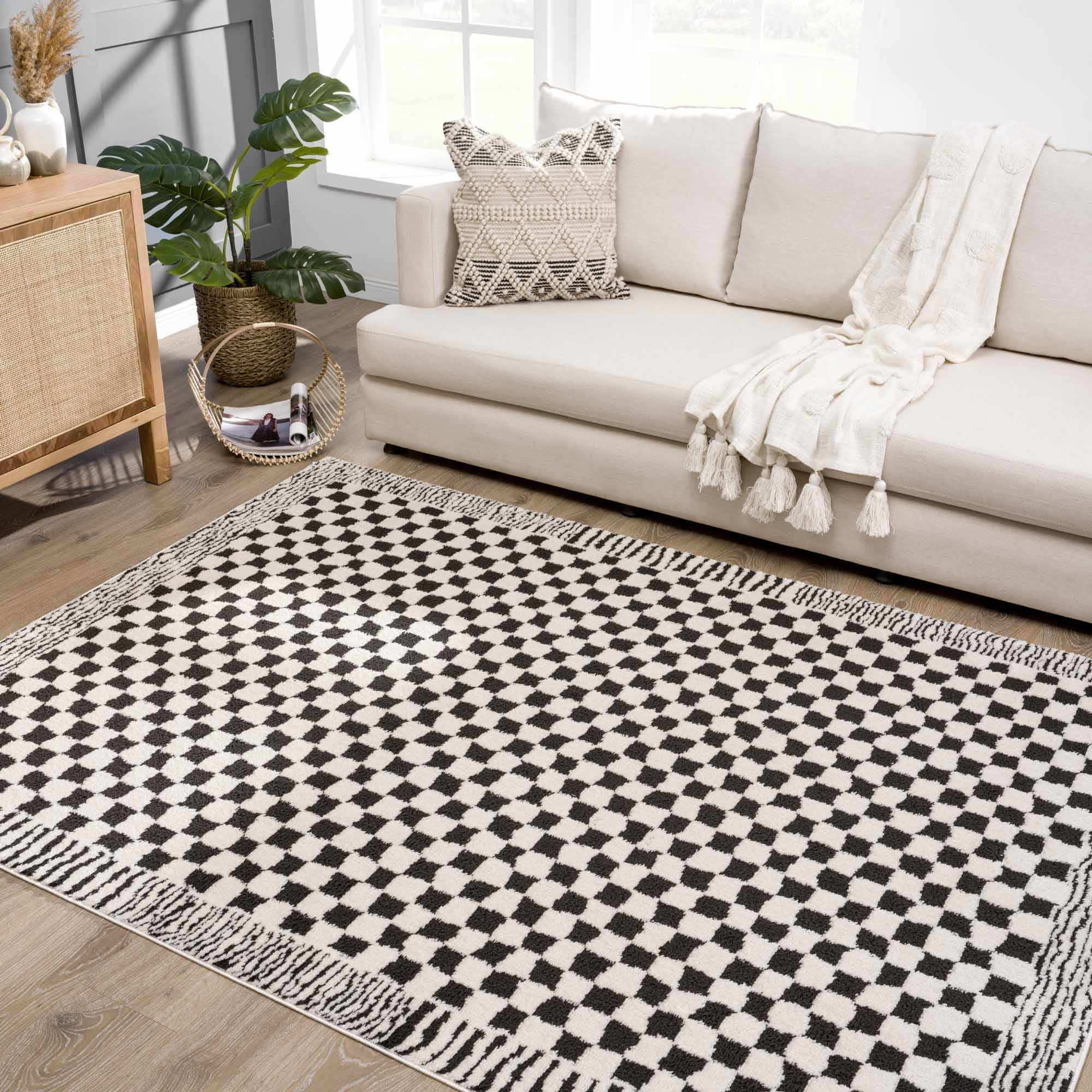 Boardered Tile Rug Hauteloom Leryn Contemporary Checkered Area Rug - Modern Geometric ...