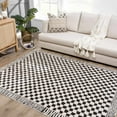 thumbnail image 1 of Hauteloom Leryn Contemporary Checkered Area Rug - Modern Geometric Bordered Carpet for Living Room, Bedroom - Checkboard Design - Square Tiles - High Pile - Black and White - Off White - 18" Sample, 1 of 16