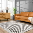 thumbnail image 1 of Hauteloom Leryn Contemporary Checkered Area Rug - Modern Geometric Bordered Carpet for Living Room, Bedroom, Dining Room - Checkboard Design - Square Tiles - High Pile - Black and White - 8'10" x 12', 1 of 17