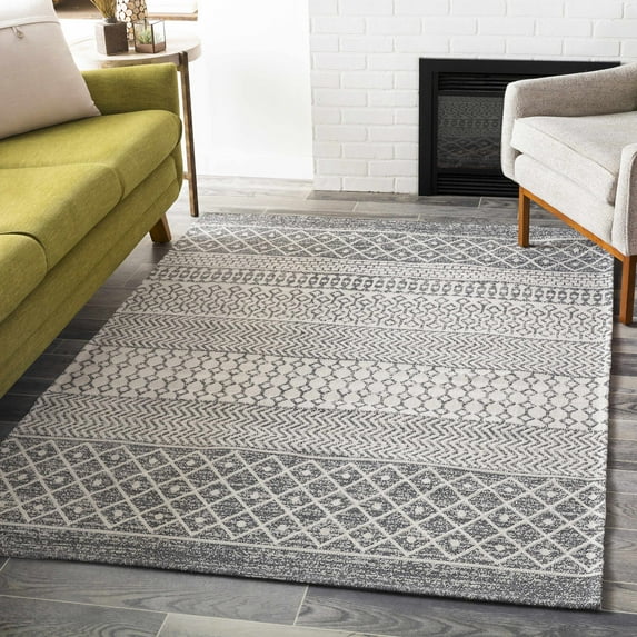 Hauteloom Lester Living Room, Bedroom Area Rug - Bohemian, Transitional - Charcoal, White, Light Slate - 18" x 18" Sample