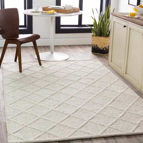 Hauteloom Likely Wool Living Room, Bedroom Area Rug - Contemporary - White - 6' x 9'