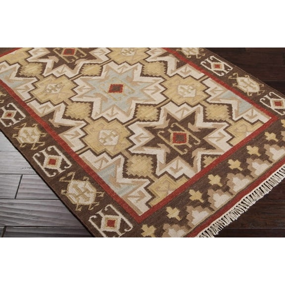 Hauteloom Liscomb Wool Living Room, Bedroom Area Rug - Transitional - Ivory, Dark Brown, Rust - 8' x 11'