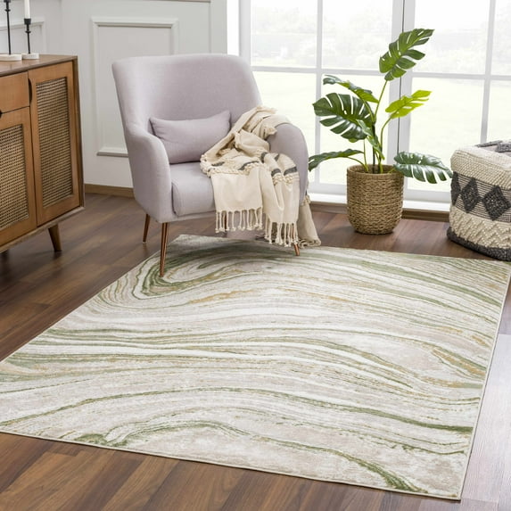 Hauteloom Liverpool Hallway, Kitchen Runner Rug - Contemporary - Cream, Green - 2'7" x 7'3"