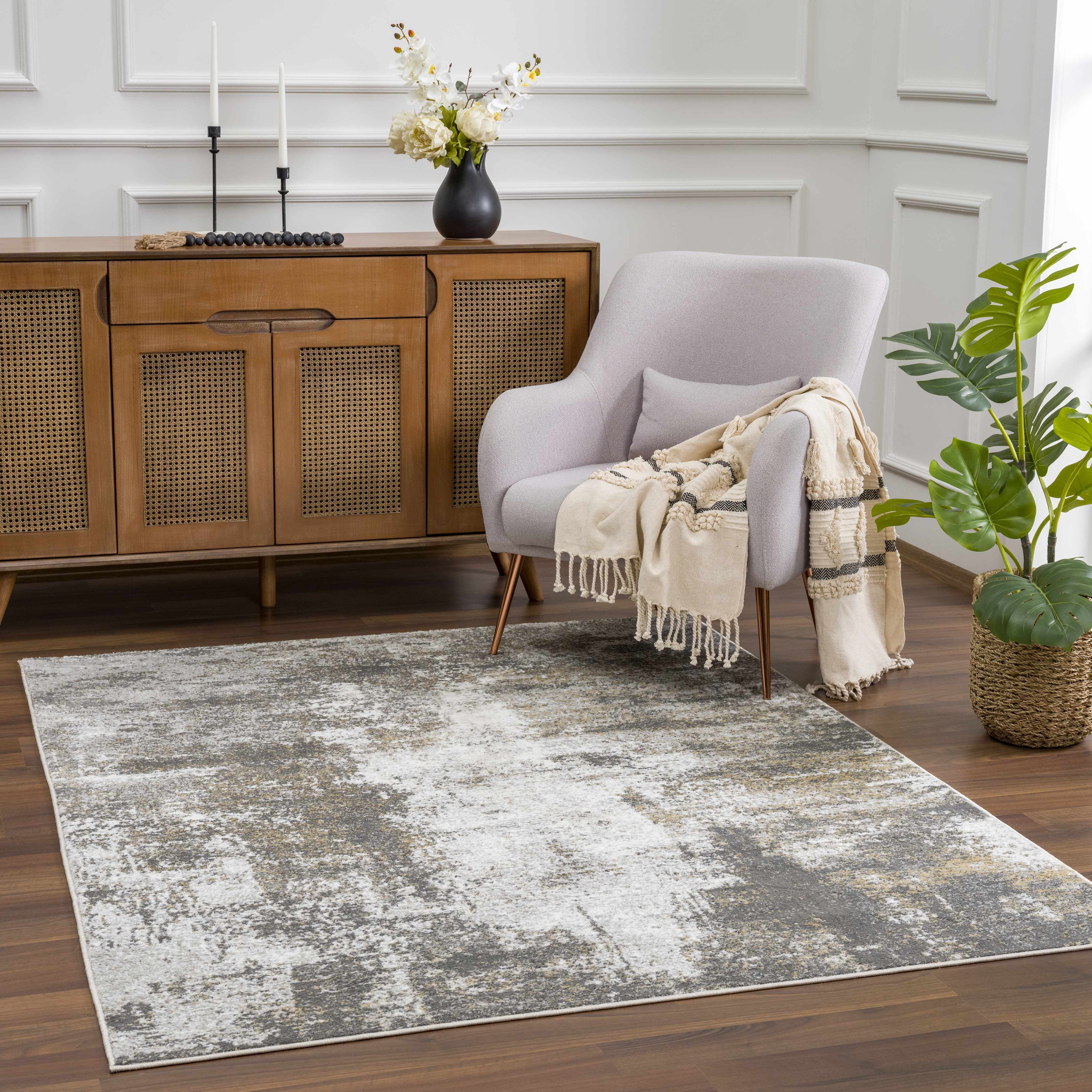 Liveree Gray and Beige Abstract Medium Pile Area Rug