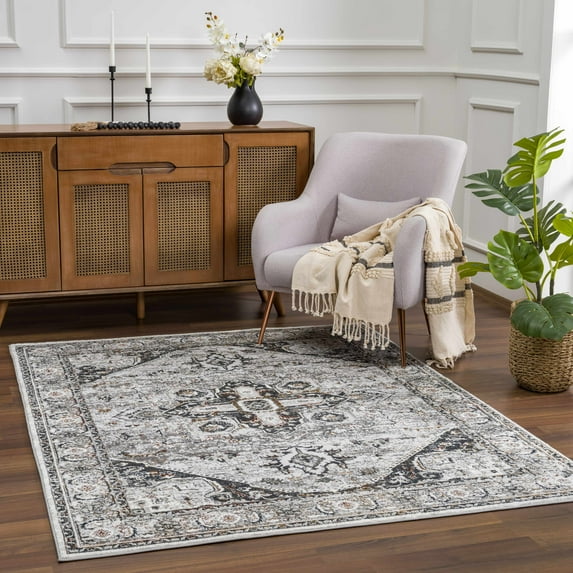 Hauteloom Liverpool Living Room, Bedroom Area Rug - Traditional - Charcoal, Medium Gray, Light Gray - 6'7" x 9'