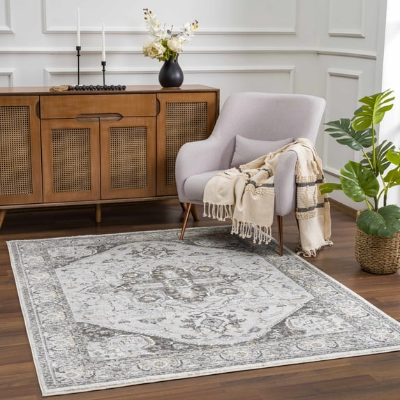 Hauteloom Liverpool Traditional Medallion Bedroom Living Room Small Area Rug - Oriental Carpet - Vintage Bohemian Farmhouse - Brown, Grey - 2' x 3'