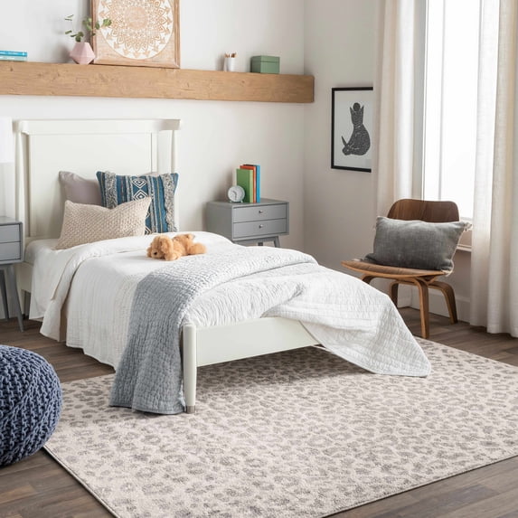 Hauteloom Liversedge Modern Animal Print Area Rug for Living Room, Bedroom, Dining Room - Bohemain Leopard Print Carpet - Gray, Beige, Ivory - 6' x 9'