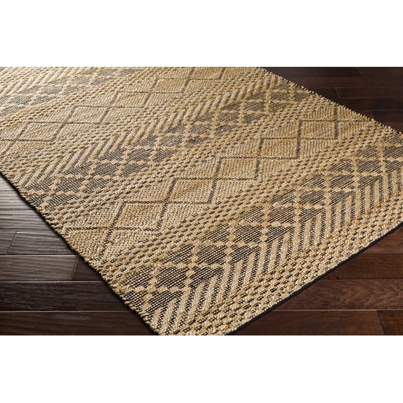 Hauteloom Llanera Jute Living Room, Bedroom Area Rug - Bohemian, Transitional - Tan, Black - 5' x 7'6"