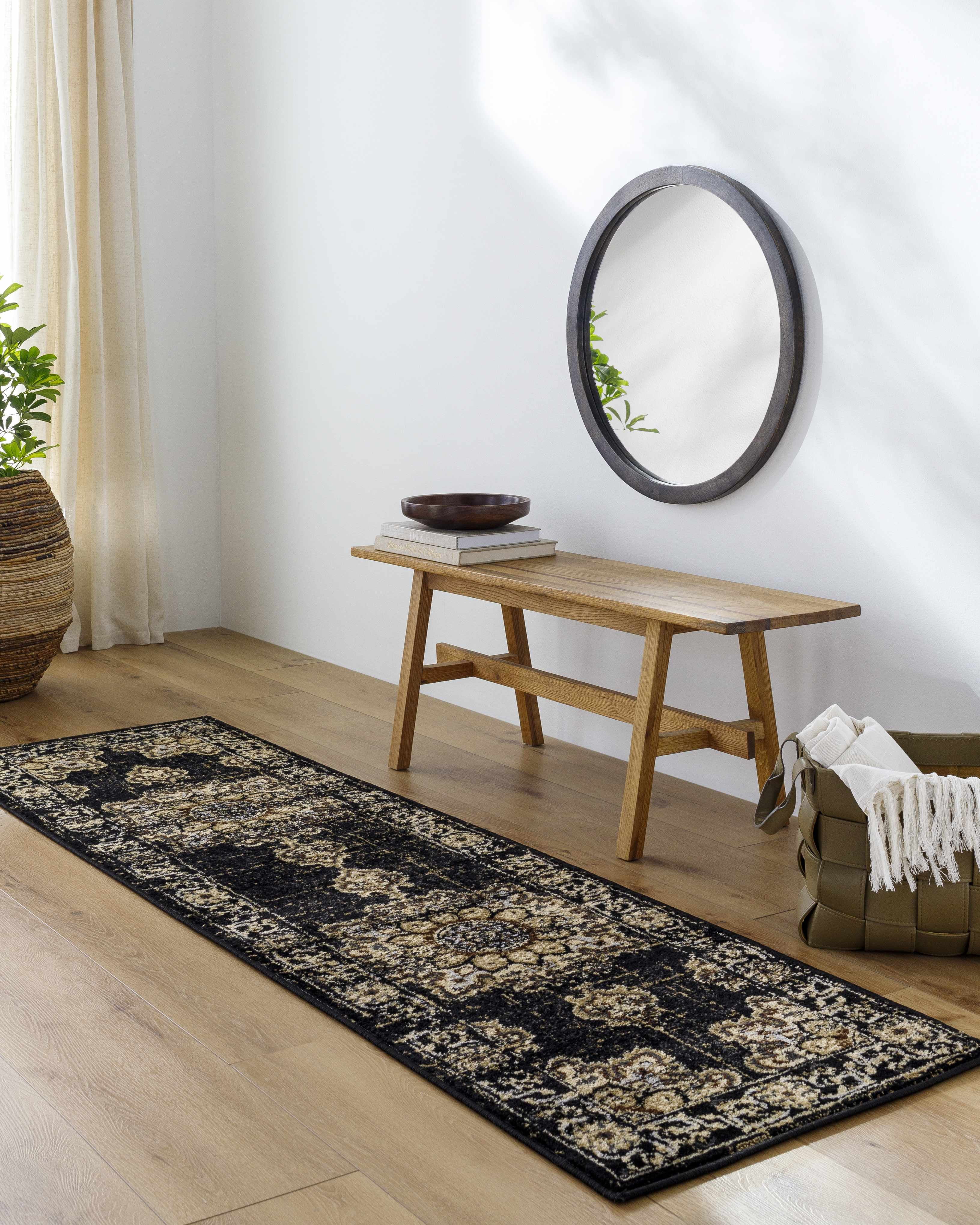 Hauteloom Lostwithiel Farmhouse Living Room Bedroom Dining Room Runner Rug - Boho, Bohemian Vintage Medallion - Traditional Oriental Style Carpet - Black, Brown, Tan - 2'2" x 7'7"
