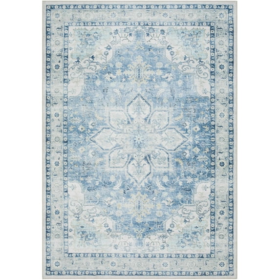 Hauteloom Lotan Living Room, Bedroom Machine Washable Area Rug - Traditional - Powder Blue, Sky Blue, Ivory - 2' x 2'11"