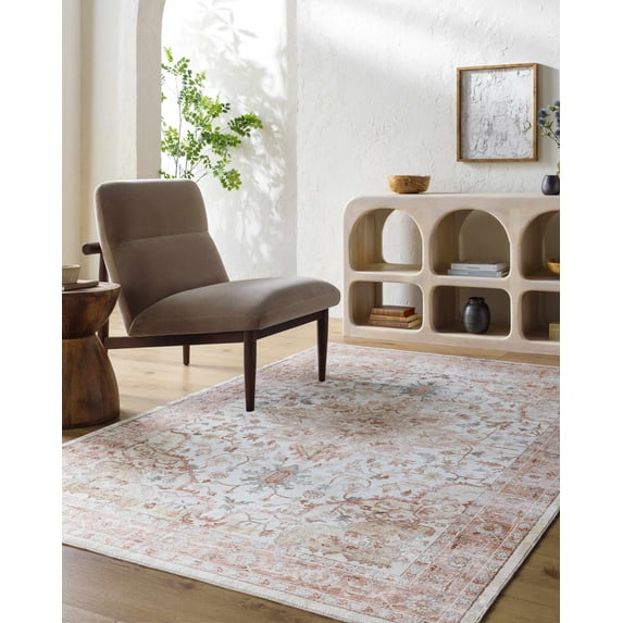 Hauteloom Lotan Living Room, Bedroom Machine Washable Area Rug - Traditional - Coral, Ivory, Sage - 7'6" x 9'5"