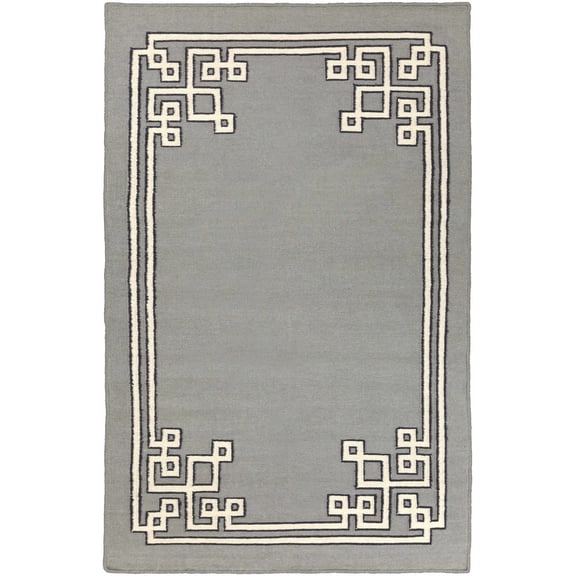 Hauteloom Lott Wool Living Room, Bedroom Area Rug - Solid & Striped - Gray, Light Gray, Teal - 8' x 11'