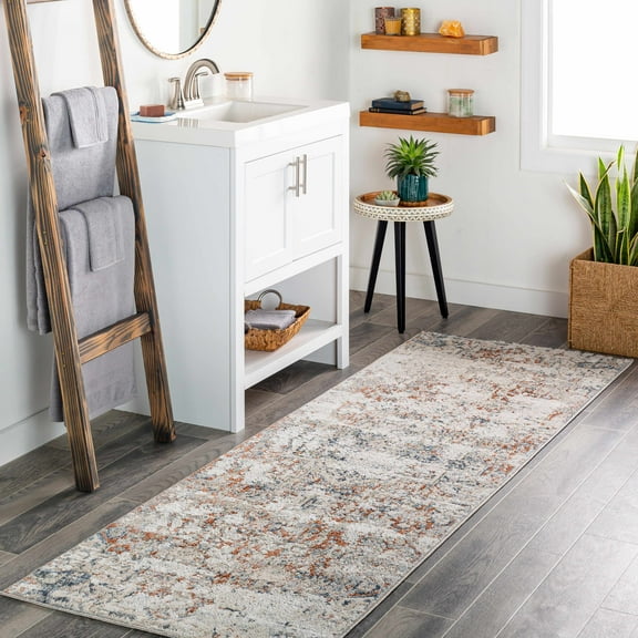 Hauteloom Loughrea Hallway, Kitchen Runner Rug - Traditional - Navy, Denim, Medium Gray - 2'7" x 7'10"