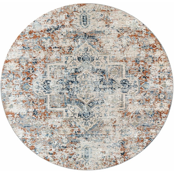 Hauteloom Loughrea Living Room, Bedroom Area Rug - Traditional - Navy, Denim, Medium Gray - 7'10" Round