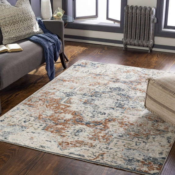 Hauteloom Loughrea Living Room, Bedroom Area Rug - Traditional - Navy, Denim, Medium Gray - 8'10" x 13'1"