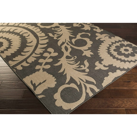 Hauteloom Loughton Living Room, Bedroom Patio Outdoor Area Rug - Traditional, Transitional - Black, Dark Red - 8'10" Square