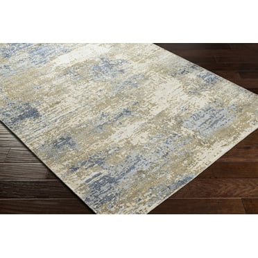 Hauteloom Lucknow Wool Living Room, Bedroom Area Rug - Contemporary - Beige, Navy, Blue - 5' x 7'6"
