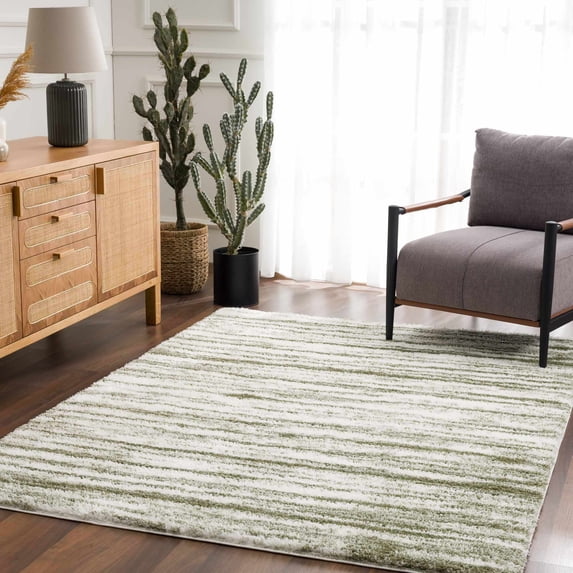 Hauteloom Lucus Living Room, Bedroom Area Rug - Contemporary - Plush Pile - Green, White - 8'10" x 12'