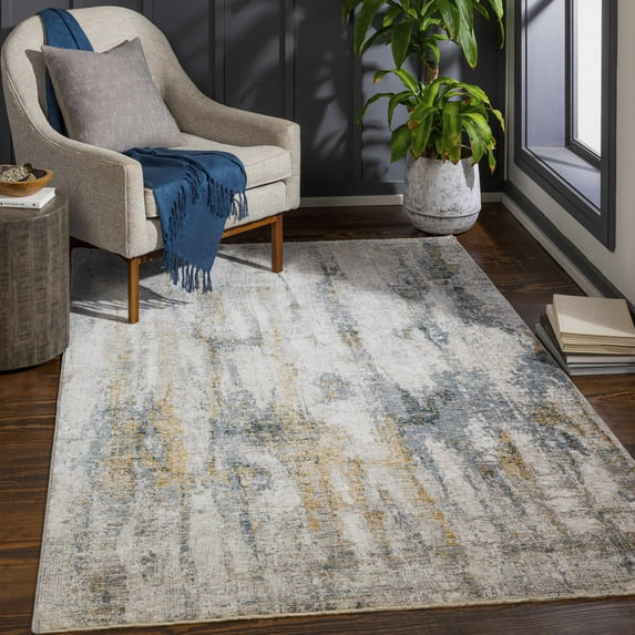 Hauteloom Lurnea Living Room, Bedroom Area Rug - Modern - Gray, Blue - 7'10" x 10'3"