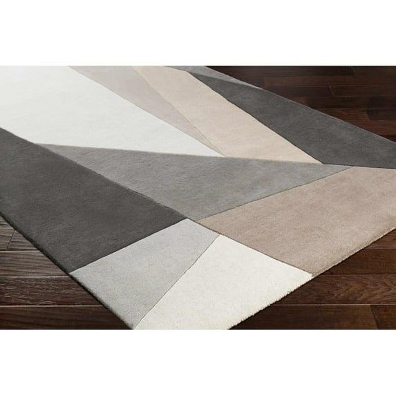 Hauteloom Lynton Wool Living Room, Bedroom Area Rug - Contemporary - Charcoal, MediumGray, Beige - 18" Sample
