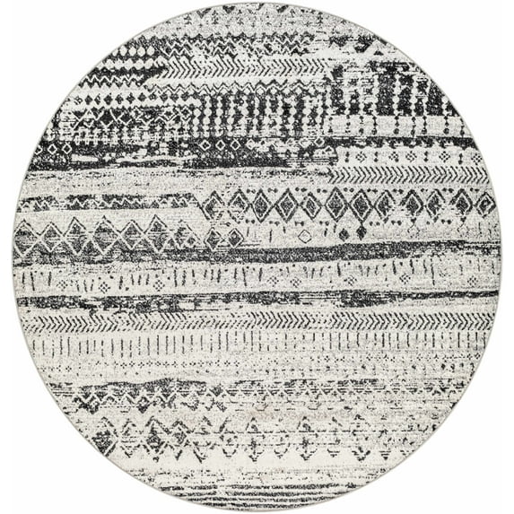 Hauteloom Lyssons Living Room, Bedroom Machine Washable Area Rug - Black, Gray - 6'7"-Round